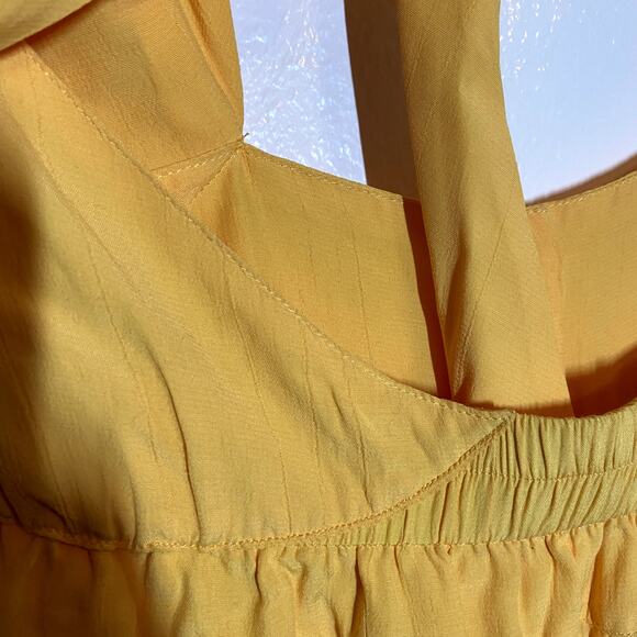 SWF Halter Dress Milk Maid Button Down Ruched Back Knee Length Marigold Medium - Picture 2 of 4